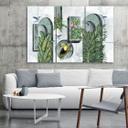 Lærred print 3 stykker, former i væggen med planter og fugle Toucan Koliber