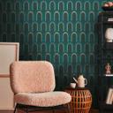 Mønstret tapet med buer art deco stil grøn blå - grafisk tapet retro look 