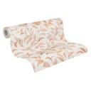 Papel pintado naranja hoja blanca - papel pintado no tejido floral - papel pintado salón dormitorio cocina
