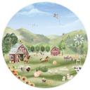 Tapet cirkel Oliver Robins - Farverig bondegård med dyr - vliesetapet/selvklæbende non-woven tapet
