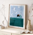 Plakat kvinde med måger ved havet - Müller