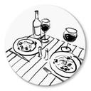 Glasbillede - Stilleben middag med vin - Treechild - Rund