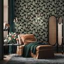 Papel pintado hojas verde negro - plantas papel pintado no tejido floral moderno