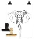 Plakat - Origami Elefanthoved - Sølvoptik