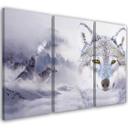 3 stykke lærredsprint, Wolf Forest Fog Nature Grey