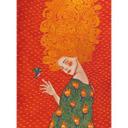 Papel pintado Colibrí y mujer en luz roja - Hülya