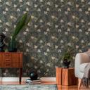 plantetapet med blomster sort grøn - non-woven tapet med blomstermotiver