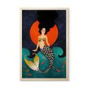Cuadro de madera sirena a la luz de la luna roja - Hülya
