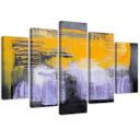 Lærred print 5 dele, abstrakt gul violet