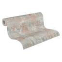 Papel pintado no tejido de aspecto vintage con diseño patinado - beige y marrón óxido para un estilo shabby chic