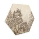 Houten Wanddecoratie zeshoek met boslandschap in beige - Ms Tiff