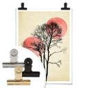 Póster Kubistika - Sol y luna detrás del árbol