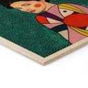 Cuadro de madera mujer con flores rojas y vestido estampado - Hülya