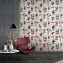 Papel pintado no tejido gris verde rojo flores plantas floral naturaleza moderno 