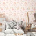 Papel pintado Princesa rosa beige - papel pintado infantil con castillo y carruaje 