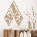 Decoración en madera Juego de hojas de Ginkgo - forma de diamante - MDF naturaleza (3 piezas)