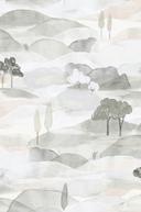 Papel pintado no tejido paisaje gráfico naturaleza mate en gris blanco