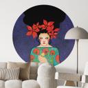 Vinilo decorativo Mujer con corona de flores rojas y pájaro - Hülya - Redondo