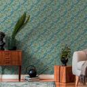 Papel pintado motivo floral verde azul - papel pintado con flores y hojas