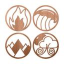 Decoración en madera Cuatro Elementos - Fuego Agua Tierra Aire - Caoba (4 piezas)