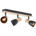 Spotbalken Emil, schwarz/braun, 16,5 x 47,5 cm, Holz Innenleuchte