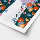 Póster de mujer en un colorido jardín de flores - Müller
