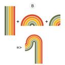 Wallsticker retro stribe form sæt (3 stk.) | regnbuefarver