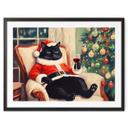 Póster humorístico Gato de Navidad con vino - Melloi Art Prints