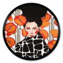 Póster mujer con flores de amapola retro - Hülya - Redondo