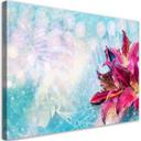 Canvasbillede, Lyserøde blomster på blå baggrund