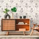 tapet med tegnede blomster hvid sort - non-woven tapet blomstermotiver med blomster