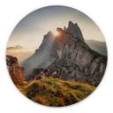 Cuadro de madera amanecer sobre las montañas en Tirol del Sur - Redondo