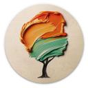 Cuadro de madera con corona 3D naranja y verde - Mielu - Redondo