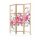 Japansk foldevæg til rumopdeling - Japansk stil: blomster og sommerfugle, 3-delt