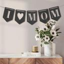 MDF - Decoración en madera - Cadena de banderines I Love Mum (set de 5) incl. cuerda de algodón