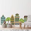 Wallsticker Farverige huse sæt 02 (7 stk.)