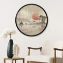 Plakat Japansk tempel ved solopgang - Roze - Round