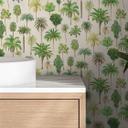 Palmetræstapet beige grønt - Ikke-vævet tapet illustreret med tropiske planter