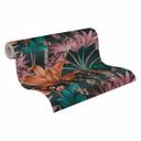 Papel pintado selva en estilo gráfico negro colorido - papel pintado no tejido hojas de palmera
