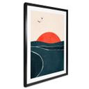 Póster puesta de sol en el mar con palomas - Kubistika