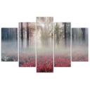 5 stykke lærred Print Fog Forest Glade Flowers
