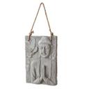 Buddha Wandskulptur mit Blumen in Steinoptik - mit Seil - 39,5x55 cm