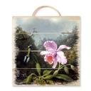 Cuadro de madera Heade - Naturaleza muerta con orquídea y colibríes - 40x41,5 cm