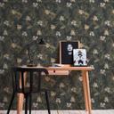 plantetapet med blomster sort grøn - non-woven tapet med blomstermotiver