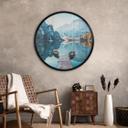 Póster pasarela de madera en el lago Braies en los Dolomitas - Redonda