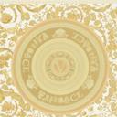 Versace design tapet i guld og hvidt non-woven tapet med Versace bogstaver blomsterdesign