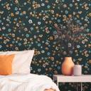 Blomstertapet sort gul - naturlig tapetdesigner - fleece tapet blomster