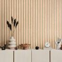 papel pintado 3D beige con fondo metálico dorado - Aspecto de panel de madera acústico escandinavo 
