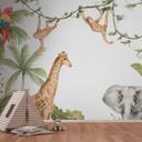 Jungledyr grøn hvid 3,75 x 2,50 m - Fototapet til børn tropisk non-woven