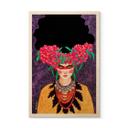 Cuadro de madera de una mujer con una corona de flores y almidón - Hülya